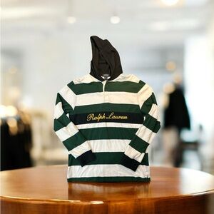 Ralph Lauren Green and White Striped Hoodie